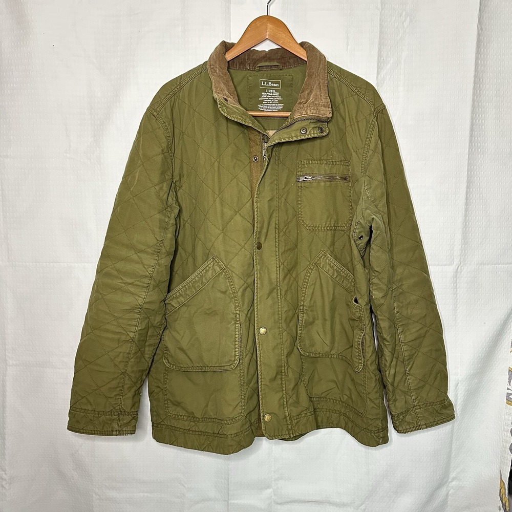 L.L. Bean Large Field Barn Coat Olive Green Brown Collar workwear hunting jacket